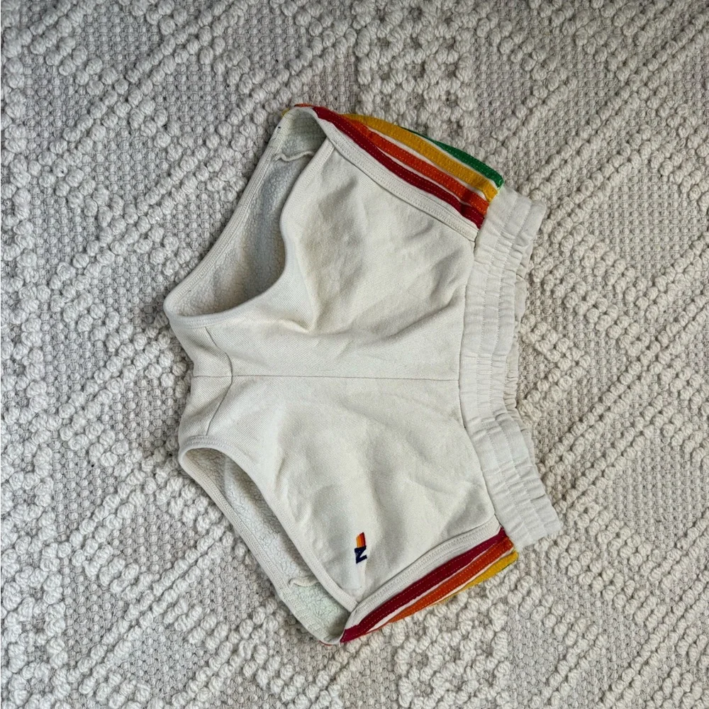 Aviator Nation Beige Athletic Shorts with Rainbow Stripes - Picture 1 of 2